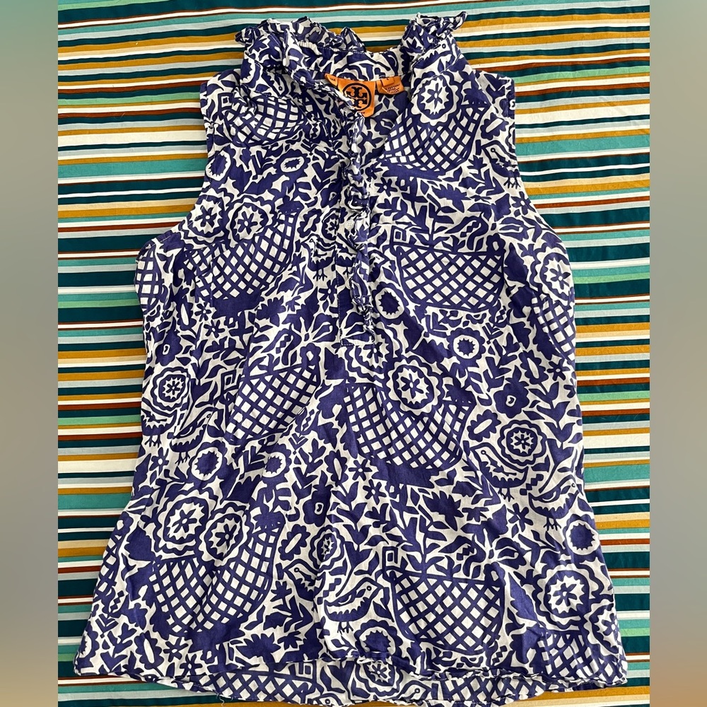 Tory Burch Top Women’s Sleeveless Blouse, Cotton, 4, FUN Pattern! LOWER SHIPPING